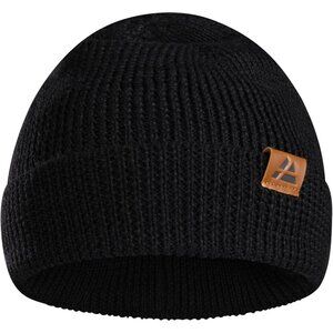 Men's Black Merino Wool Fitted Stretch Beanie Soft Stretchy Fisherman Beanie Cap